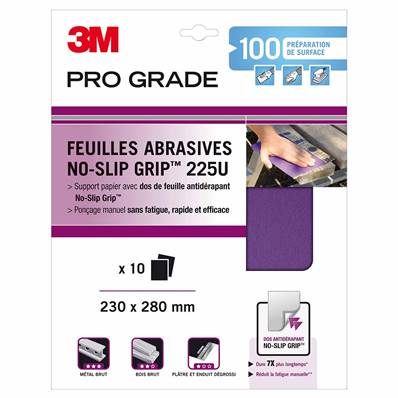 Feuille Papier Abrasif - Marque 3M - Pro-GRADE Antiglisse 225 Violet - Grain P100 - Paquet de 10