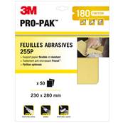 Feuille Papier Abrasif - Marque 3M - PRO-PAK - 255 Gold - Grain P180 - Paquet Complet