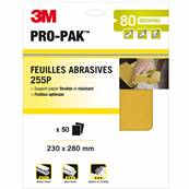 Feuille Papier Abrasif - Marque 3M - PRO-PAK - 255 Gold - Grain P80 - Paquet Complet