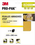 Feuille Papier Abrasif - Marque 3M - PRO-PAK - 255 Gold - Grain P80 - Paquet de 10