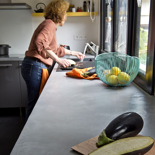 Kitchen with decorative concrete