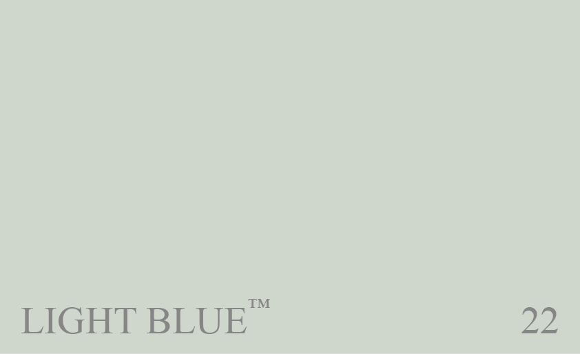 Couleur 22 Light Blue : Couleur neutre. Tous les nuanciers contiennent forcément un bleu clair. Le bleu présente toutefois la particularité de s’intensifier une fois appliqué. Si vous recherchez une pièce légèrement bleu clair, préférez cette couleur aux bleus manifestement « bleus ».