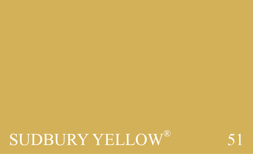 Couleur Peinture Farrow & Ball 51 Sudbury Yellow : Une interprétation franche et uniforme de la couleur utilisée par John Fowler pour les murs de la cage d’escalier de Sudbury Hall, Derbyshire.
