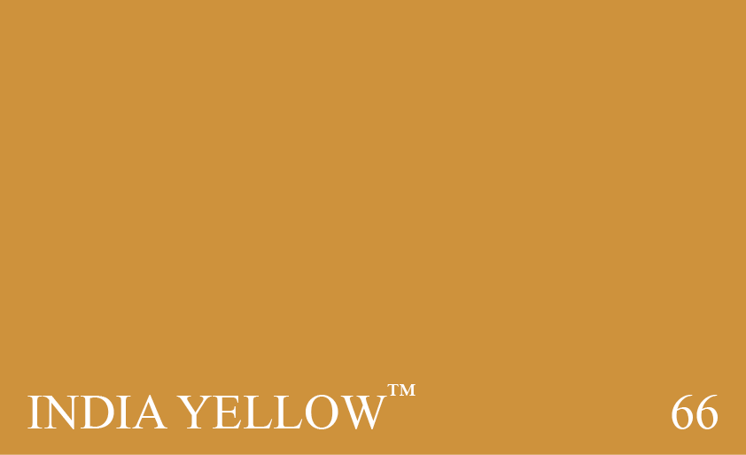 Couleur 66 India Yellow : Introduit en Angleterre au cours du XVIIIème siècle, ce pigment résultait de la réduction de l’urine jaune vif de vaches nourries de feuilles de manguier.