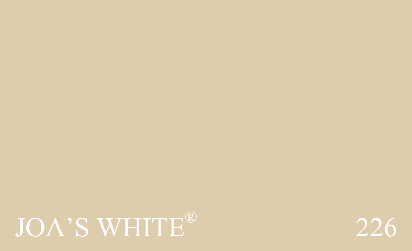 Couleur Peinture Farrow & Ball 226 Joa's White : Couleur chaude. Pour les fans du no. 3 Off-White, un Joa’s White légèrement plus foncé qui n’a rien de la froideur ou de la nature verdâtre perçue dans le no. 3 Off-White.