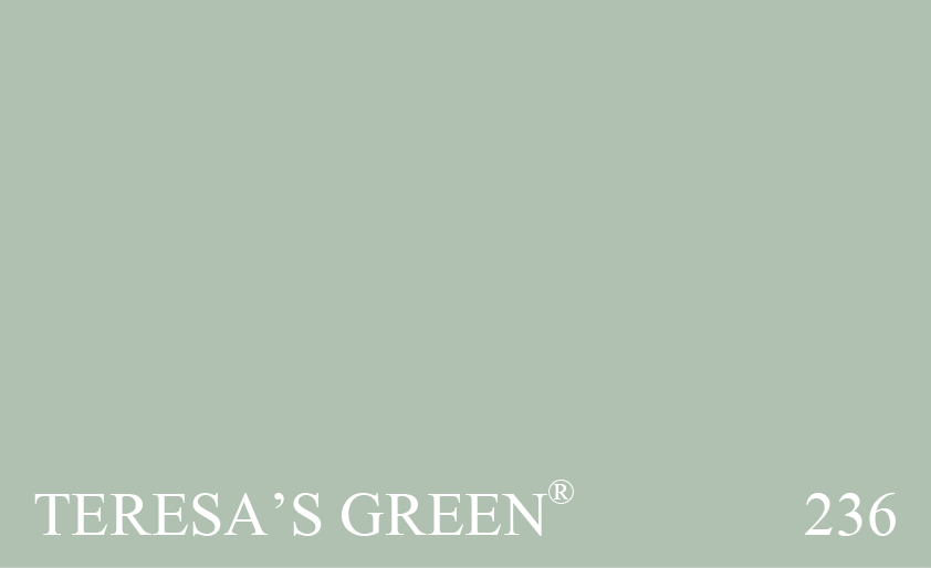 Couleur Peinture Farrow & Ball 236 Teresa's Green : Légèrement plus claire que le populaire no. 84 Green Blue, cette couleur est également plus chaude. Initialement découverte au XVIIIème siècle, on l’utilise depuis des générations.