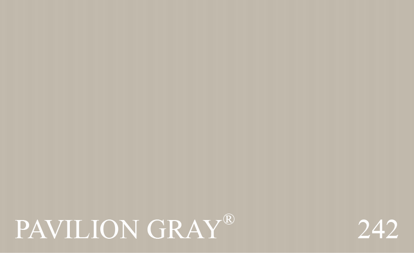 Couleur 242 Pavilion Gray : Ton frais. Version plus claire et moins bleue du n° 88 Lamp Room Gray, qui rappelle une couleur élégante utilisée en Suède à la fin du XVIIIe siècle sous Gustave III. Pour un contraste net, utilisez le n° 2001 Strong White.