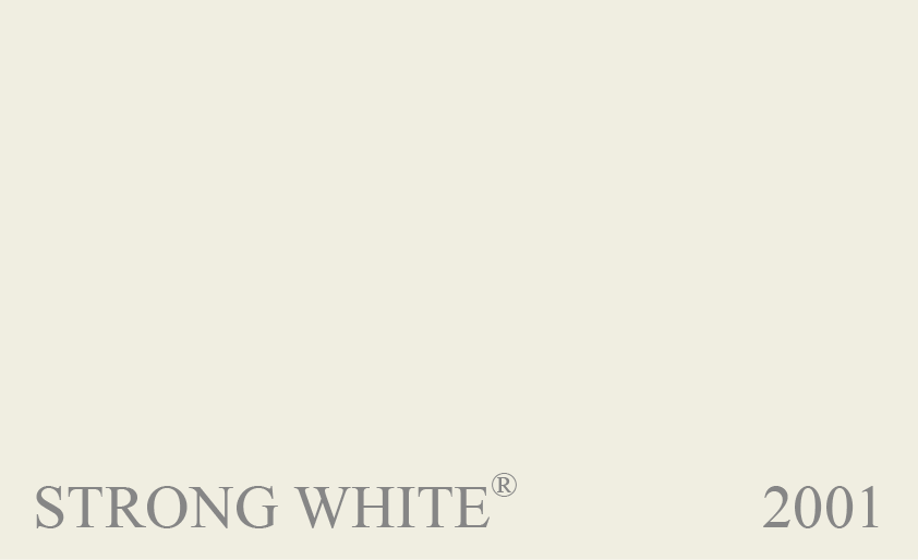 Couleur Peinture Farrow & Ball 2001 Strong White : Couleur neutre. Un blanc vif et franc lorsqu’il est utilisé avec des couleurs sombres. Associé à des couleurs claires, il devient froid.